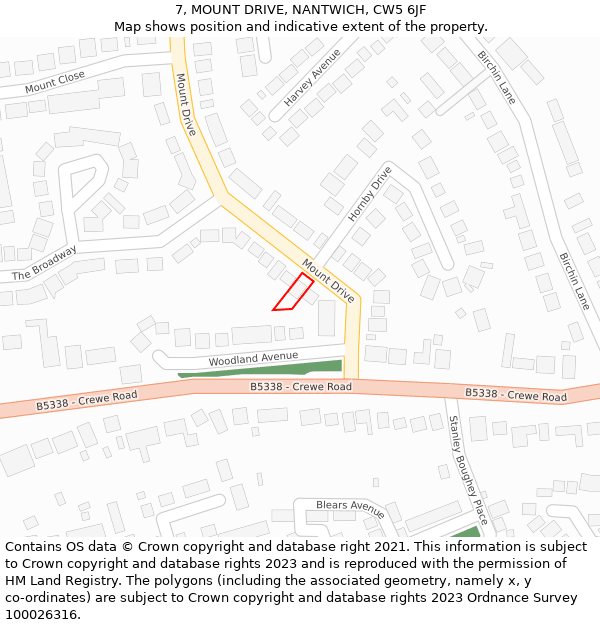 7, MOUNT DRIVE, NANTWICH, CW5 6JF: Location map and indicative extent of plot