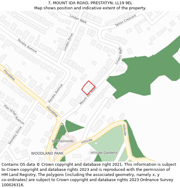 7, MOUNT IDA ROAD, PRESTATYN, LL19 9EL: Location map and indicative extent of plot