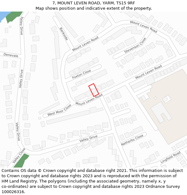 7, MOUNT LEVEN ROAD, YARM, TS15 9RF: Location map and indicative extent of plot