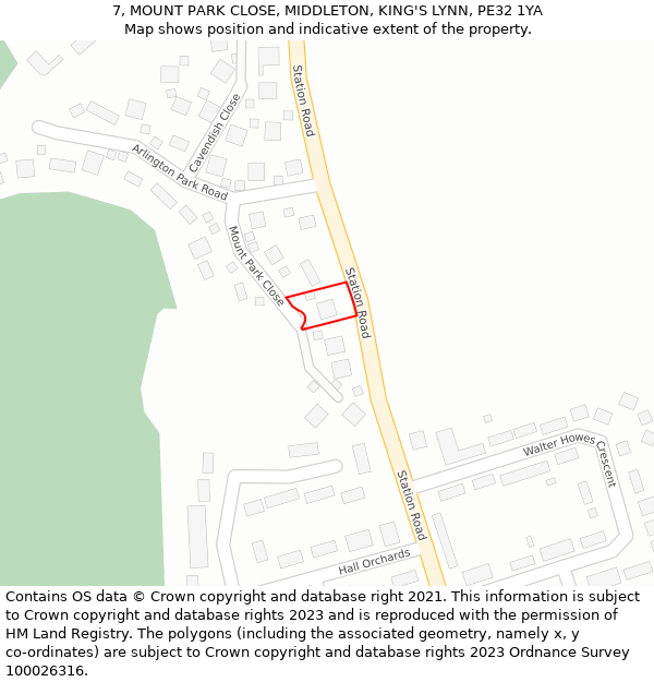 7, MOUNT PARK CLOSE, MIDDLETON, KING'S LYNN, PE32 1YA: Location map and indicative extent of plot