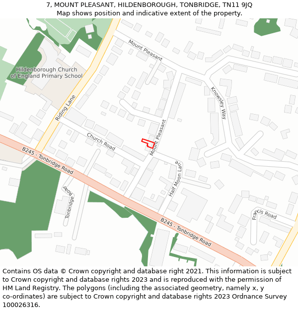 7, MOUNT PLEASANT, HILDENBOROUGH, TONBRIDGE, TN11 9JQ: Location map and indicative extent of plot