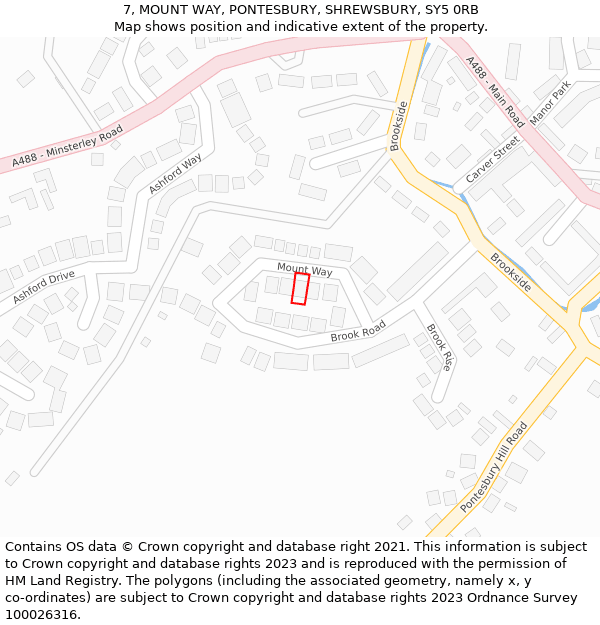 7, MOUNT WAY, PONTESBURY, SHREWSBURY, SY5 0RB: Location map and indicative extent of plot