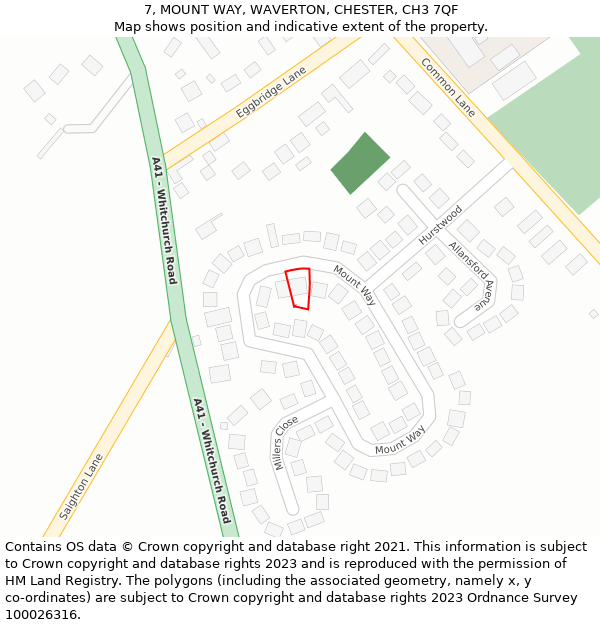 7, MOUNT WAY, WAVERTON, CHESTER, CH3 7QF: Location map and indicative extent of plot