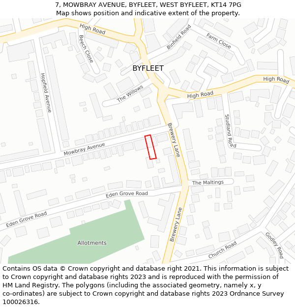 7, MOWBRAY AVENUE, BYFLEET, WEST BYFLEET, KT14 7PG: Location map and indicative extent of plot