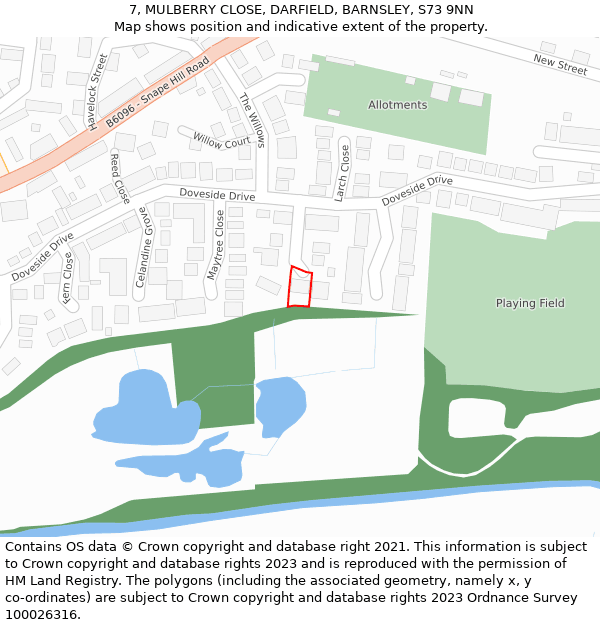 7, MULBERRY CLOSE, DARFIELD, BARNSLEY, S73 9NN: Location map and indicative extent of plot