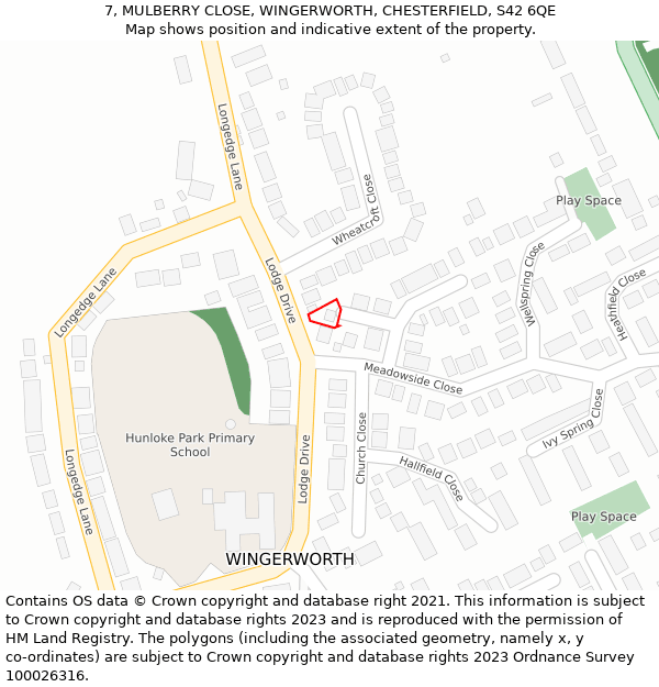 7, MULBERRY CLOSE, WINGERWORTH, CHESTERFIELD, S42 6QE: Location map and indicative extent of plot