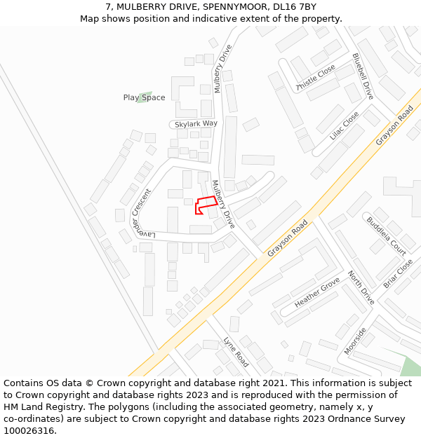 7, MULBERRY DRIVE, SPENNYMOOR, DL16 7BY: Location map and indicative extent of plot