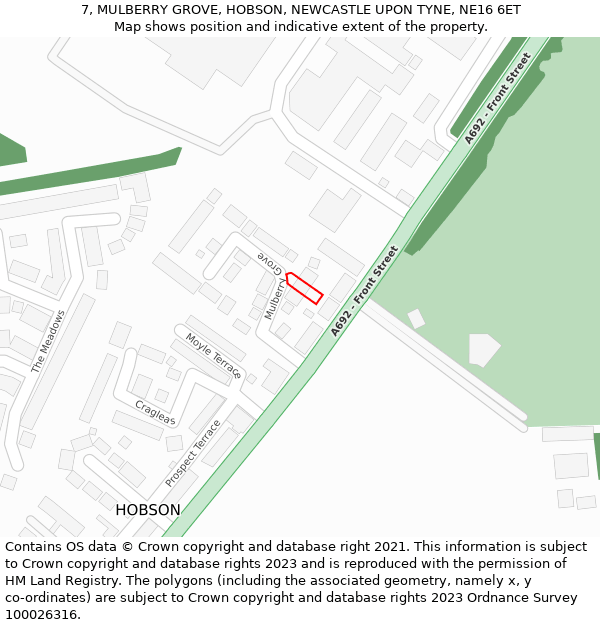 7, MULBERRY GROVE, HOBSON, NEWCASTLE UPON TYNE, NE16 6ET: Location map and indicative extent of plot