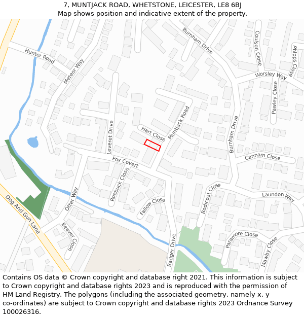7, MUNTJACK ROAD, WHETSTONE, LEICESTER, LE8 6BJ: Location map and indicative extent of plot