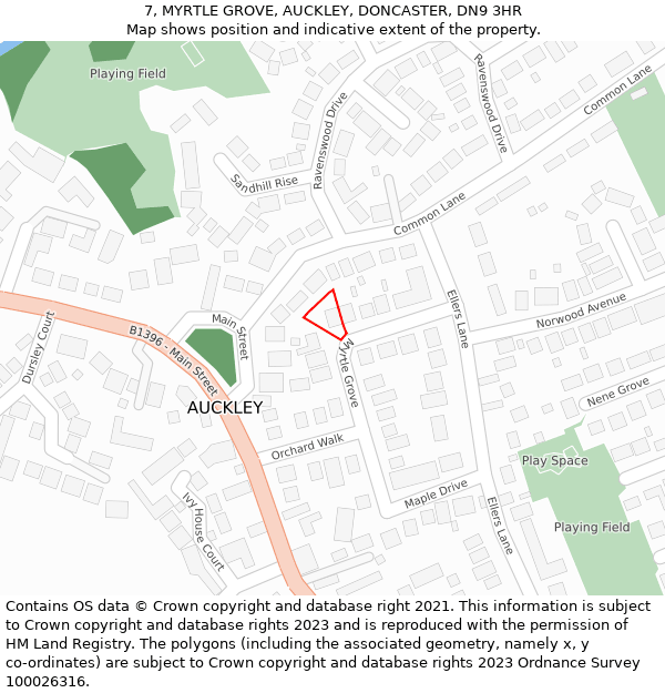 7, MYRTLE GROVE, AUCKLEY, DONCASTER, DN9 3HR: Location map and indicative extent of plot