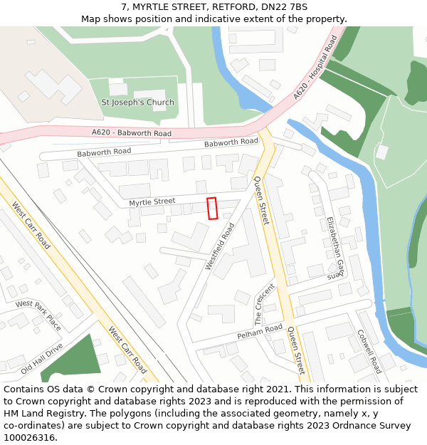 7, MYRTLE STREET, RETFORD, DN22 7BS: Location map and indicative extent of plot