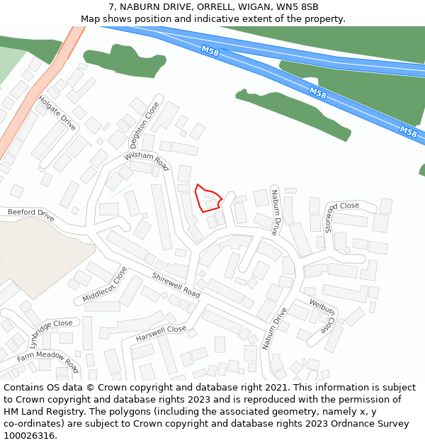 7, NABURN DRIVE, ORRELL, WIGAN, WN5 8SB: Location map and indicative extent of plot