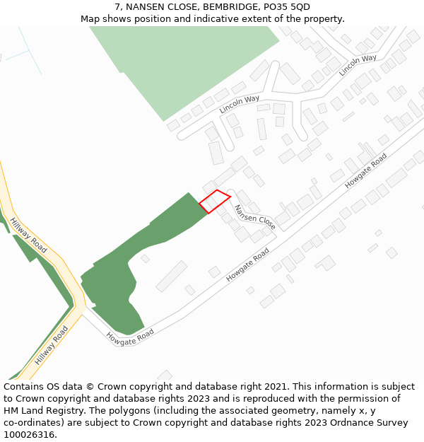 7, NANSEN CLOSE, BEMBRIDGE, PO35 5QD: Location map and indicative extent of plot