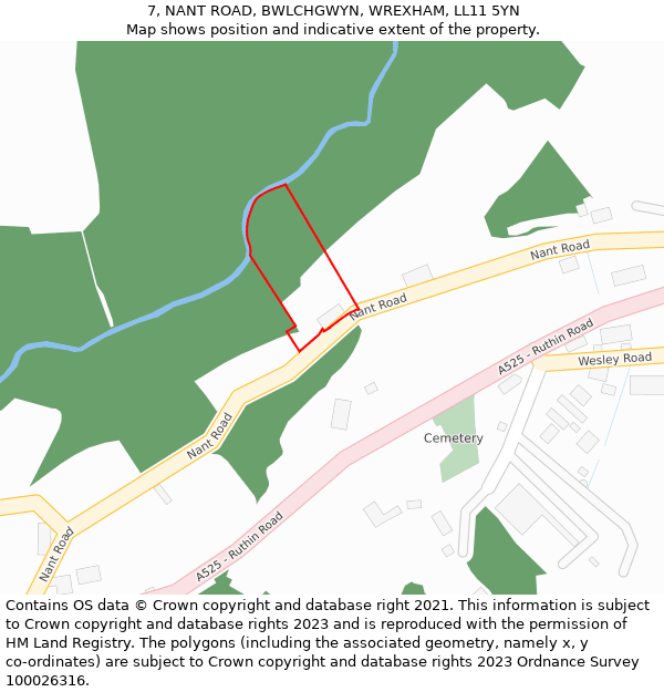 7, NANT ROAD, BWLCHGWYN, WREXHAM, LL11 5YN: Location map and indicative extent of plot