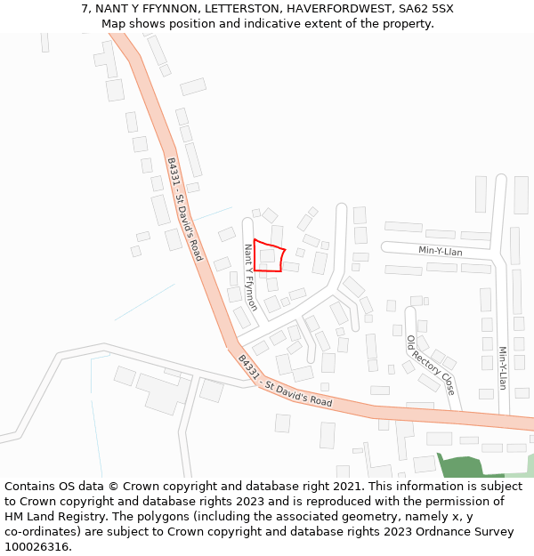 7, NANT Y FFYNNON, LETTERSTON, HAVERFORDWEST, SA62 5SX: Location map and indicative extent of plot