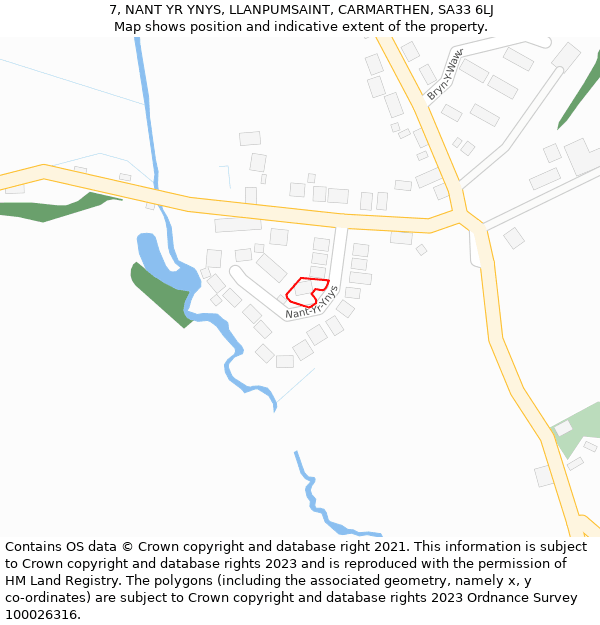 7, NANT YR YNYS, LLANPUMSAINT, CARMARTHEN, SA33 6LJ: Location map and indicative extent of plot