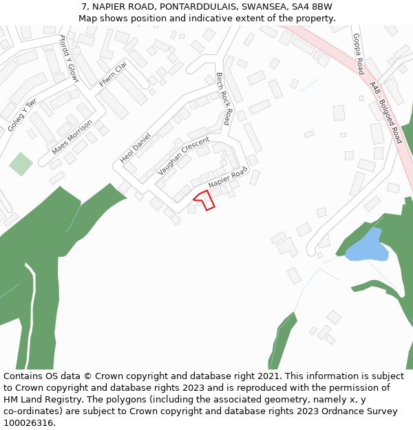 7, NAPIER ROAD, PONTARDDULAIS, SWANSEA, SA4 8BW: Location map and indicative extent of plot