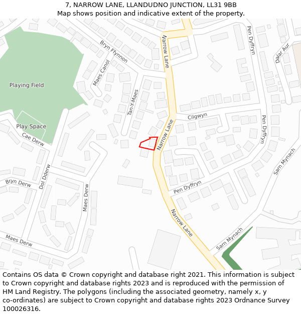 7, NARROW LANE, LLANDUDNO JUNCTION, LL31 9BB: Location map and indicative extent of plot