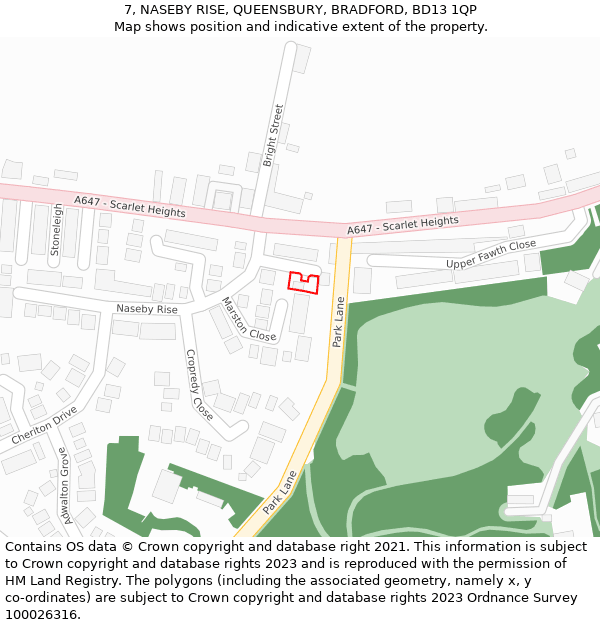 7, NASEBY RISE, QUEENSBURY, BRADFORD, BD13 1QP: Location map and indicative extent of plot