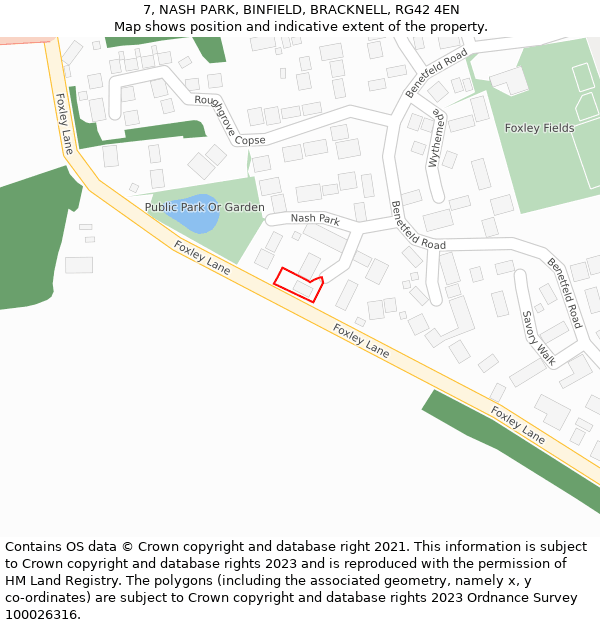 7, NASH PARK, BINFIELD, BRACKNELL, RG42 4EN: Location map and indicative extent of plot