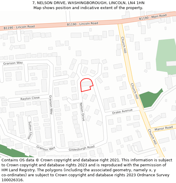 7, NELSON DRIVE, WASHINGBOROUGH, LINCOLN, LN4 1HN: Location map and indicative extent of plot