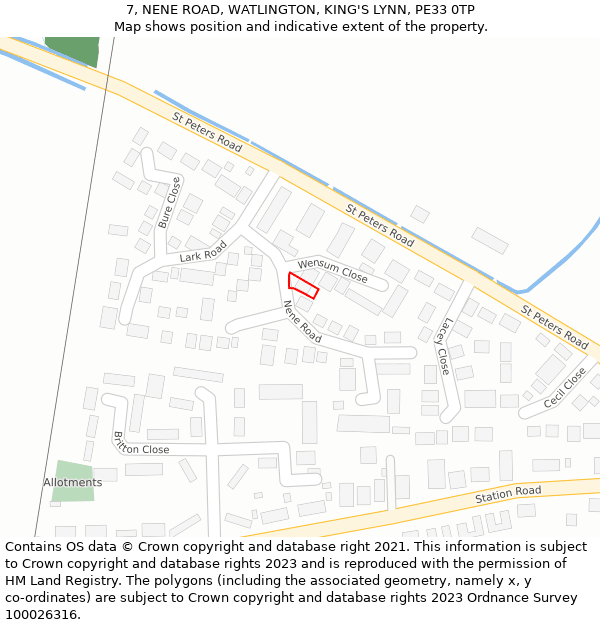 7, NENE ROAD, WATLINGTON, KING'S LYNN, PE33 0TP: Location map and indicative extent of plot