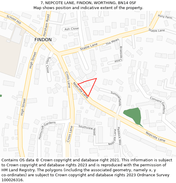 7, NEPCOTE LANE, FINDON, WORTHING, BN14 0SF: Location map and indicative extent of plot