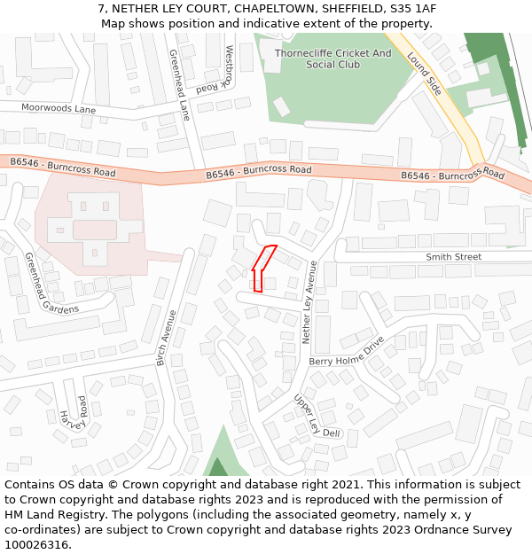 7, NETHER LEY COURT, CHAPELTOWN, SHEFFIELD, S35 1AF: Location map and indicative extent of plot
