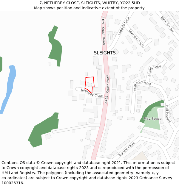 7, NETHERBY CLOSE, SLEIGHTS, WHITBY, YO22 5HD: Location map and indicative extent of plot