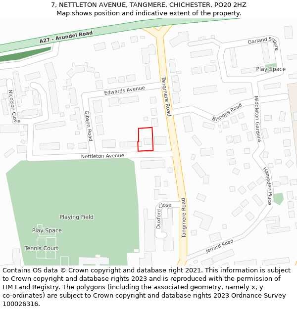 7, NETTLETON AVENUE, TANGMERE, CHICHESTER, PO20 2HZ: Location map and indicative extent of plot