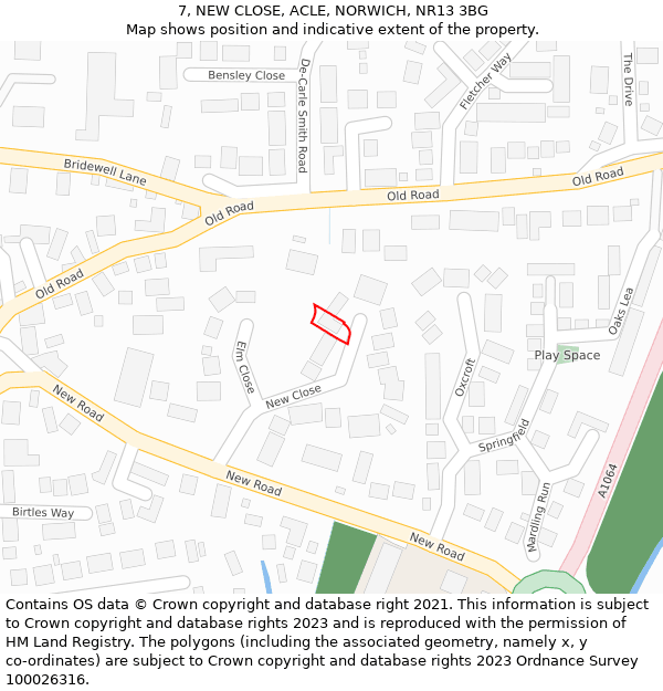 7, NEW CLOSE, ACLE, NORWICH, NR13 3BG: Location map and indicative extent of plot