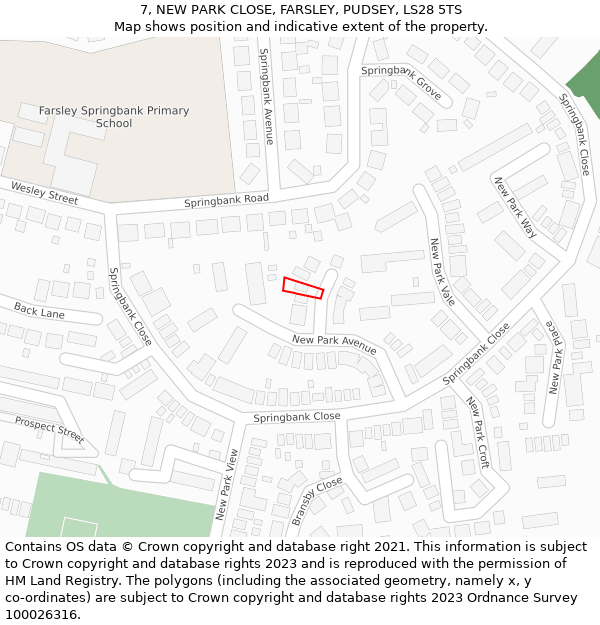 7, NEW PARK CLOSE, FARSLEY, PUDSEY, LS28 5TS: Location map and indicative extent of plot