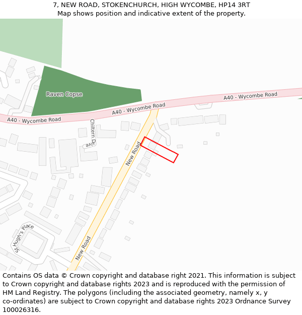 7, NEW ROAD, STOKENCHURCH, HIGH WYCOMBE, HP14 3RT: Location map and indicative extent of plot