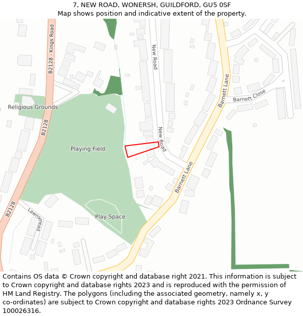 7, NEW ROAD, WONERSH, GUILDFORD, GU5 0SF: Location map and indicative extent of plot