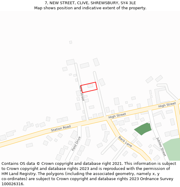 7, NEW STREET, CLIVE, SHREWSBURY, SY4 3LE: Location map and indicative extent of plot