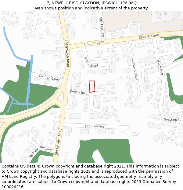 7, NEWELL RISE, CLAYDON, IPSWICH, IP6 0AQ: Location map and indicative extent of plot