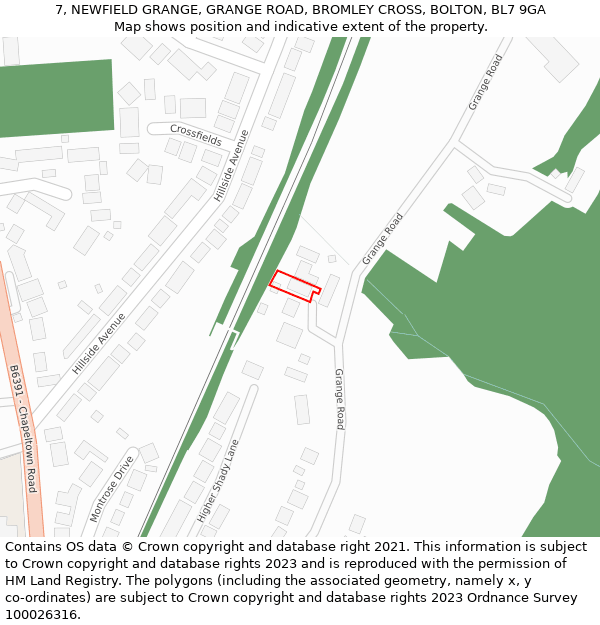7, NEWFIELD GRANGE, GRANGE ROAD, BROMLEY CROSS, BOLTON, BL7 9GA: Location map and indicative extent of plot