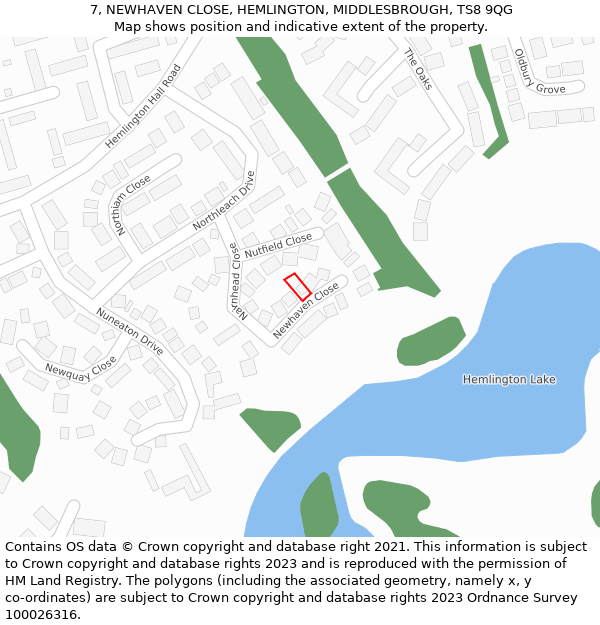 7, NEWHAVEN CLOSE, HEMLINGTON, MIDDLESBROUGH, TS8 9QG: Location map and indicative extent of plot