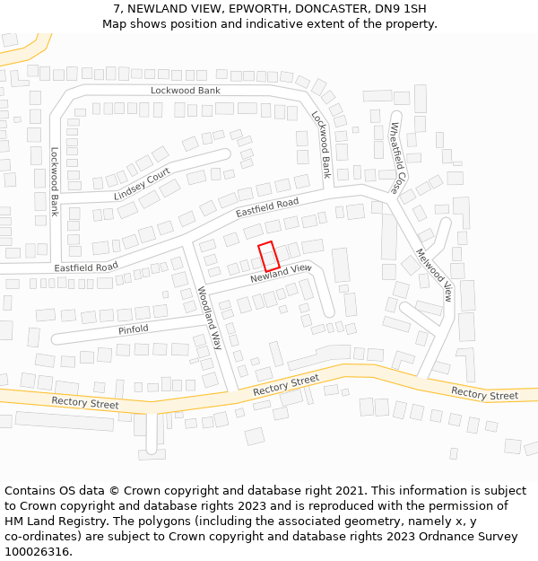 7, NEWLAND VIEW, EPWORTH, DONCASTER, DN9 1SH: Location map and indicative extent of plot