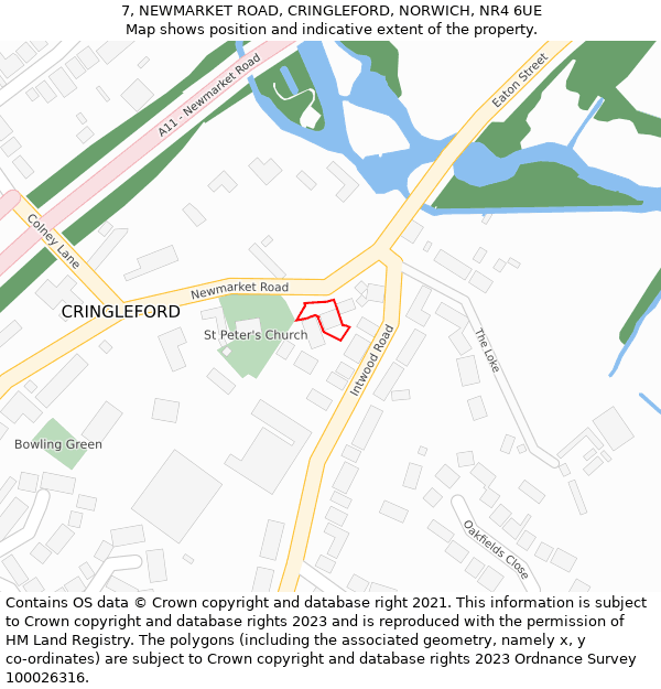 7, NEWMARKET ROAD, CRINGLEFORD, NORWICH, NR4 6UE: Location map and indicative extent of plot