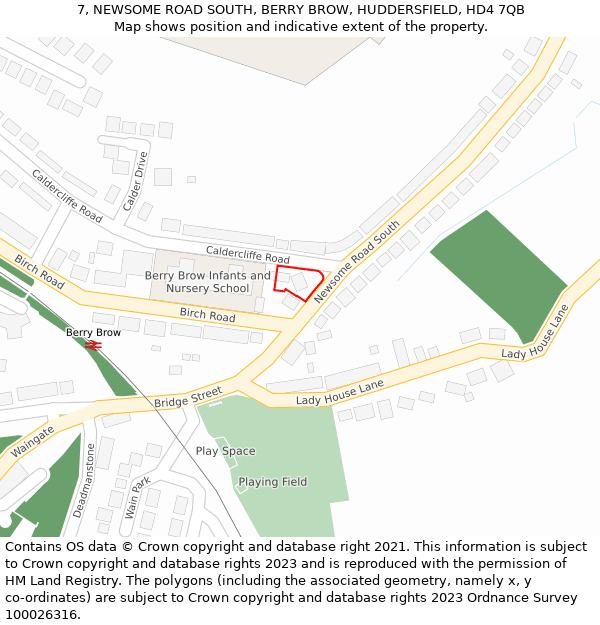 7, NEWSOME ROAD SOUTH, BERRY BROW, HUDDERSFIELD, HD4 7QB: Location map and indicative extent of plot