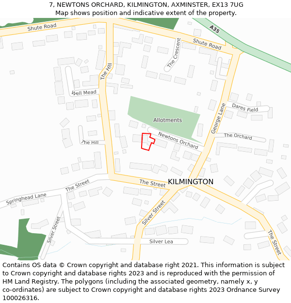 7, NEWTONS ORCHARD, KILMINGTON, AXMINSTER, EX13 7UG: Location map and indicative extent of plot