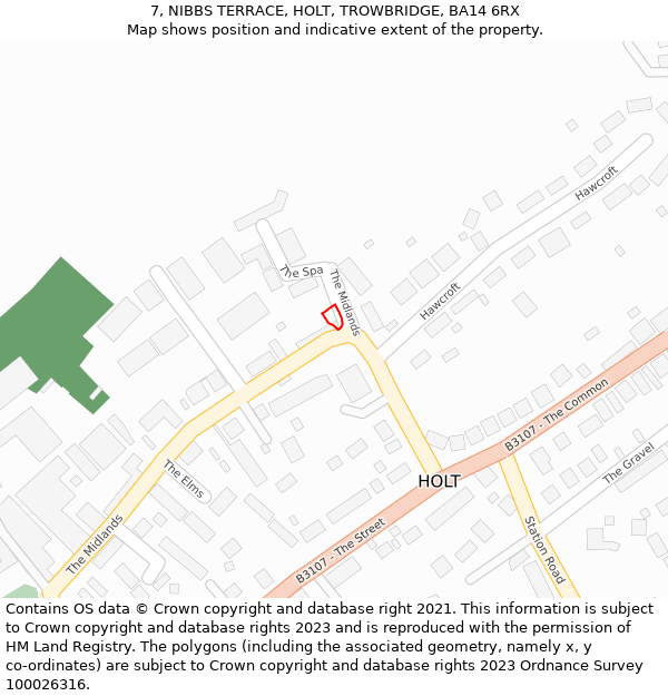 7, NIBBS TERRACE, HOLT, TROWBRIDGE, BA14 6RX: Location map and indicative extent of plot