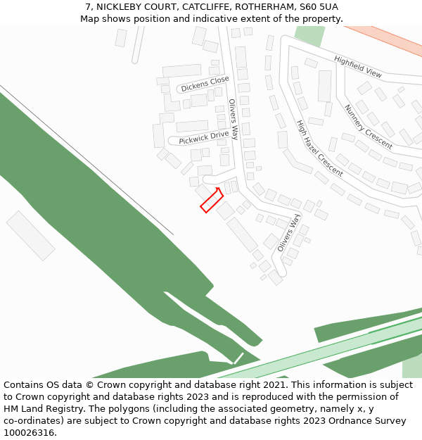 7, NICKLEBY COURT, CATCLIFFE, ROTHERHAM, S60 5UA: Location map and indicative extent of plot