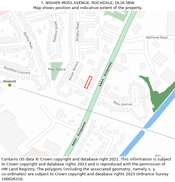 7, NIGHER MOSS AVENUE, ROCHDALE, OL16 5BW: Location map and indicative extent of plot