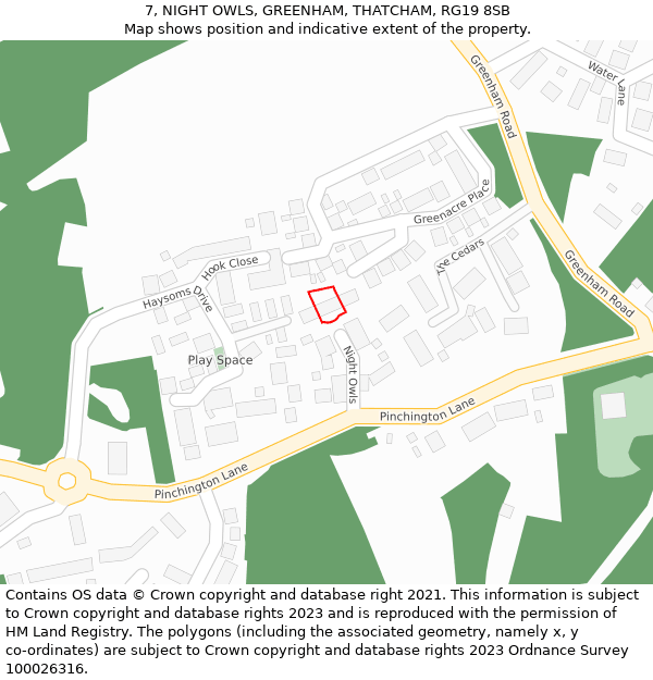 7, NIGHT OWLS, GREENHAM, THATCHAM, RG19 8SB: Location map and indicative extent of plot