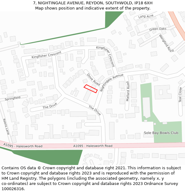 7, NIGHTINGALE AVENUE, REYDON, SOUTHWOLD, IP18 6XH: Location map and indicative extent of plot