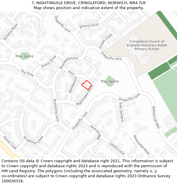 7, NIGHTINGALE DRIVE, CRINGLEFORD, NORWICH, NR4 7LR: Location map and indicative extent of plot