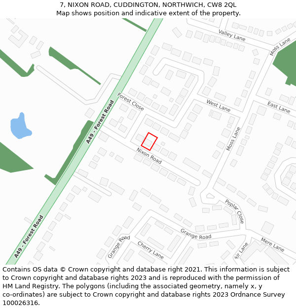 7, NIXON ROAD, CUDDINGTON, NORTHWICH, CW8 2QL: Location map and indicative extent of plot
