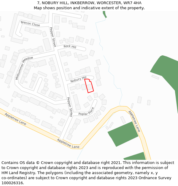 7, NOBURY HILL, INKBERROW, WORCESTER, WR7 4HA: Location map and indicative extent of plot